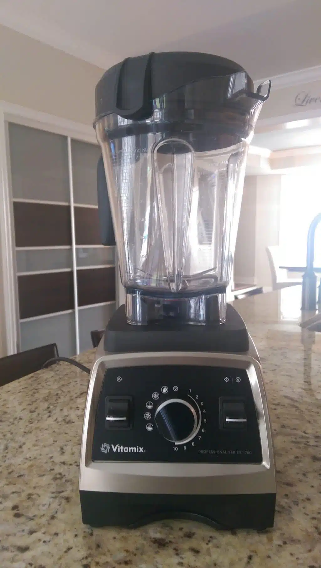 Clean, Empty Vitamix Professional Series 750 blender on counter