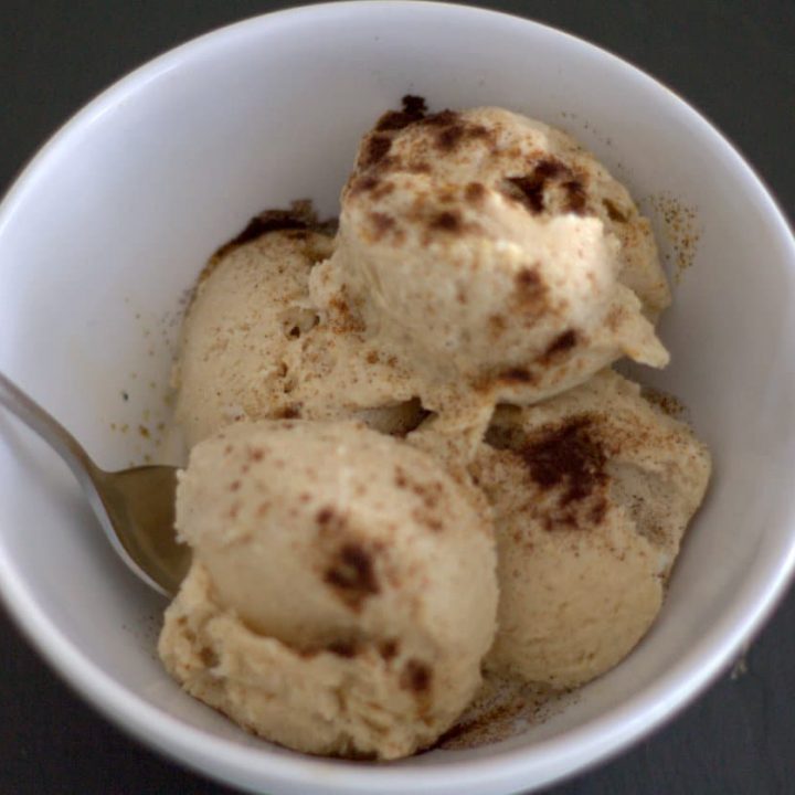salted caramel ice cream in bowl with spoon