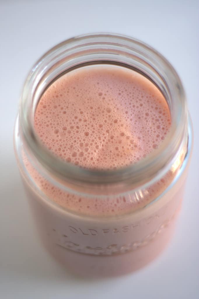 pink smoothie in jar
