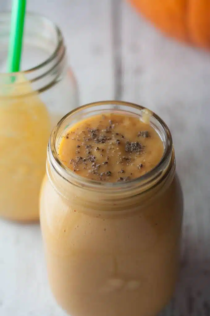 Pumpkin, Pineapple, Banana, Protein and Milk makes a quick and tasty smoothie.