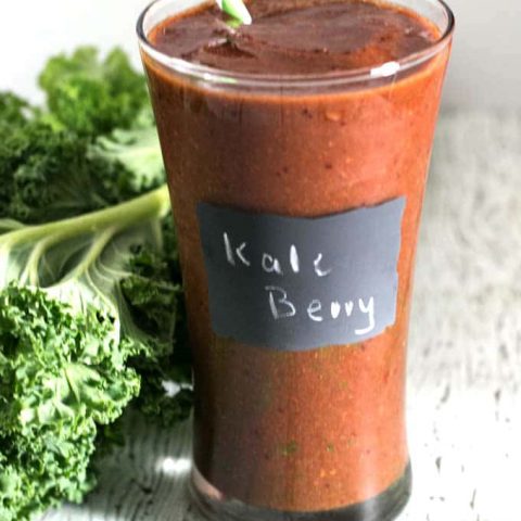 A glass labelled Kale Berry