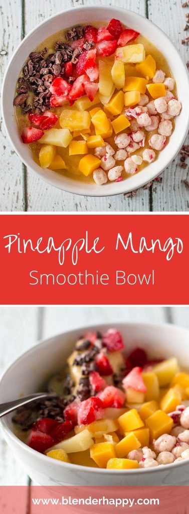 Quick and easy vegan pineapple mango smoothie bowl that you can top with all your favourite treats.