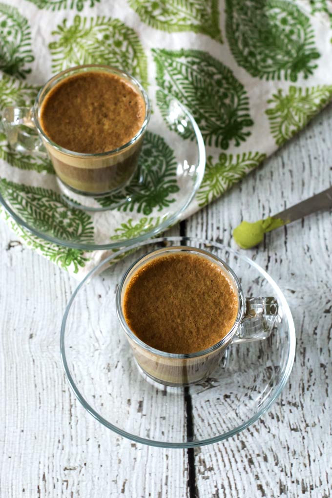 Swap out your morning coffee with this chocolate matcha latte that you can make in your blender