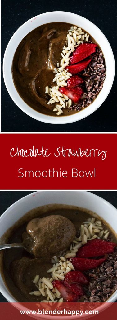 Enjoy a delicious vegan chocolate strawberry smoothie bowl that satisfies your sweet tooth without any guilt. You’d never guess that this smoothie bowl includes a serving of greens.