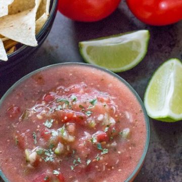 This raw, easy small batch tomatillo tomato salsa can be made in minutes with little fuss and almost no clean up.