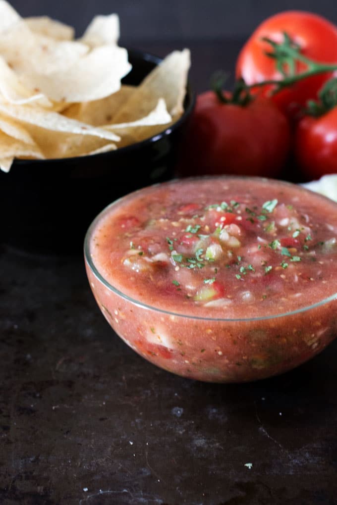 This raw, easy small batch tomatillo tomato salsa can be made in minutes with little fuss and almost no clean up.