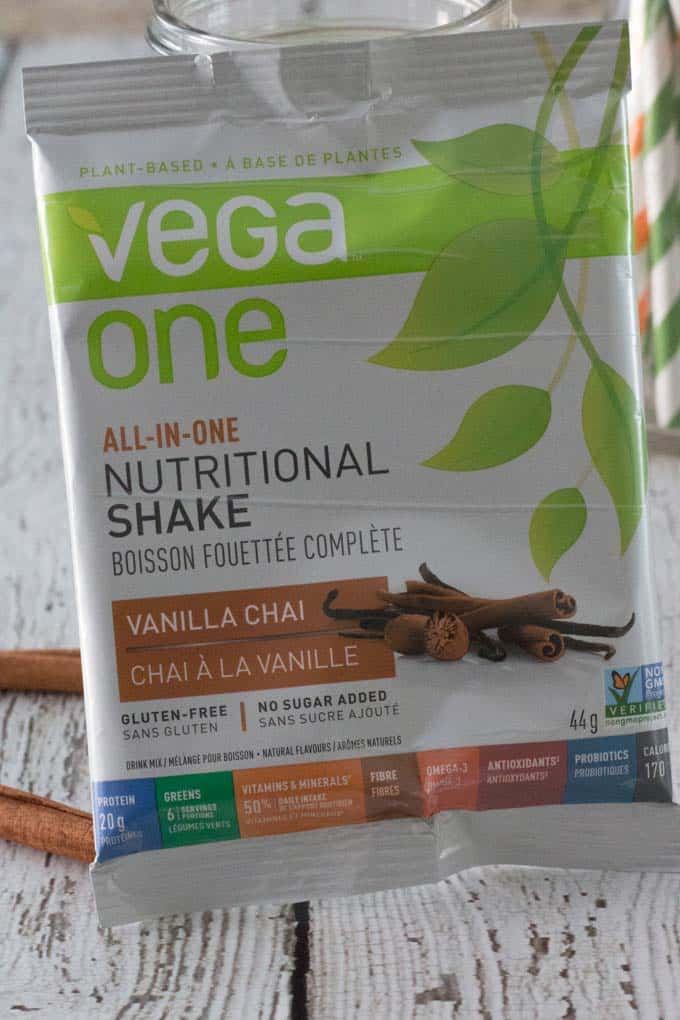 Try a spicy chai protein smoothie that is vegan, gluten free and has no added sugar.