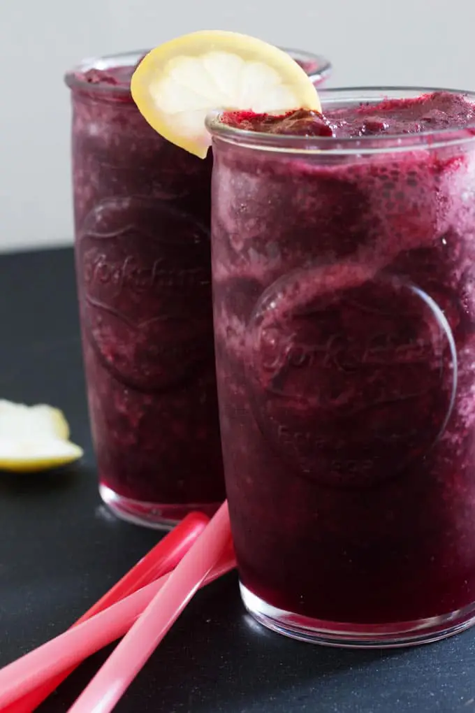 Why not add some nutrient rich blueberries to this twist on lemonade? This frozen blueberry lemonade is the perfect, easy drink for summer.