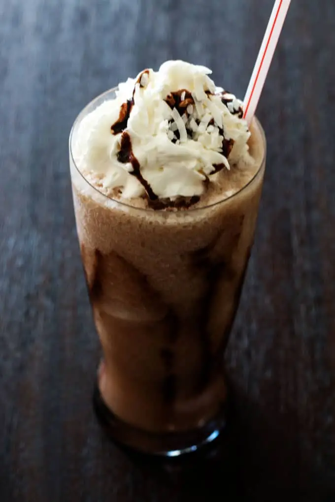 Easy Spiked Coconut Mocha Frappuccino is a refreshing summer beverage.