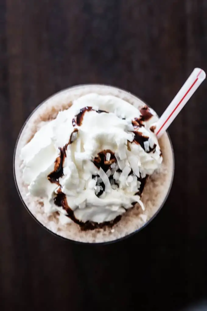 Easy Spiked Coconut Mocha Frappuccino is a refreshing summer beverage.