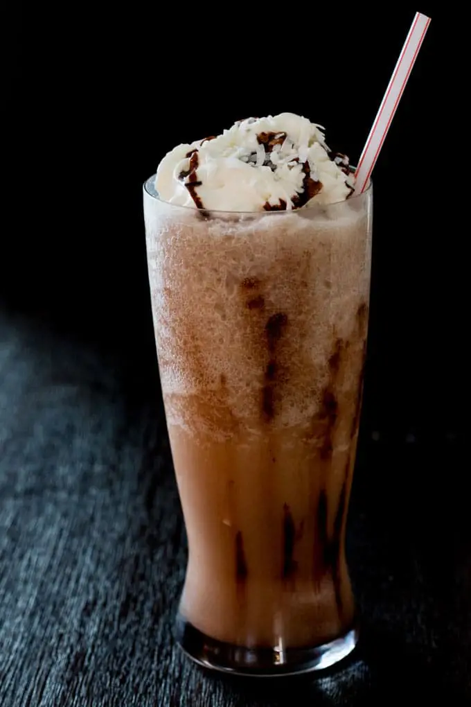 Easy Spiked Coconut Mocha Frappuccino is a refreshing summer beverage.