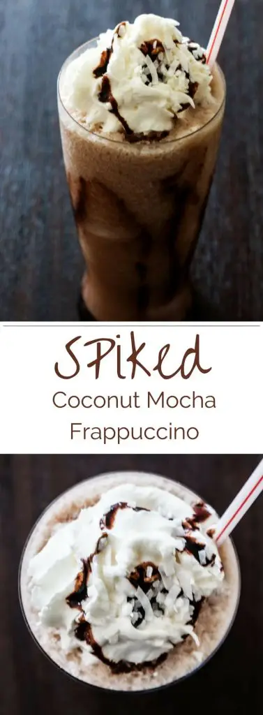 Easy Spiked Coconut Mocha Frappuccino is a refreshing summer beverage.