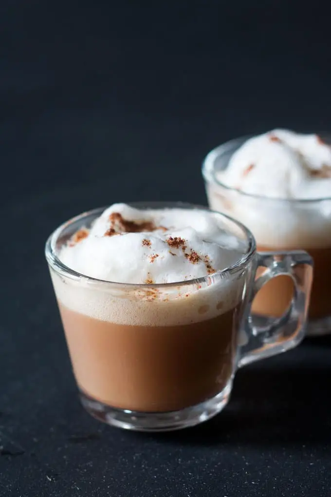 lattes served in clear glass mugs