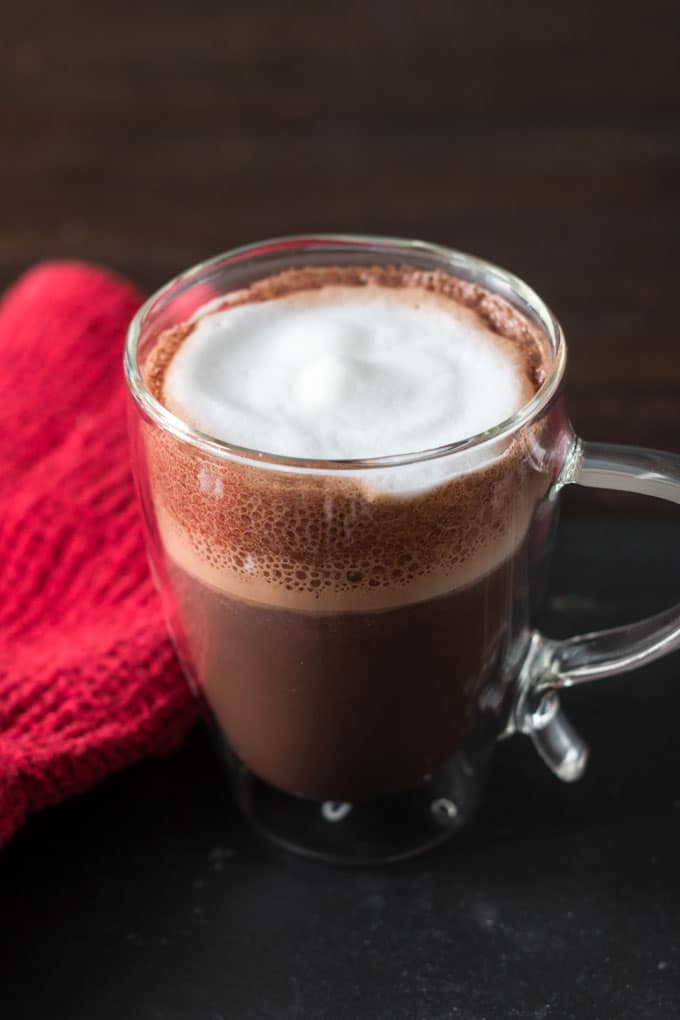 hot chocolate served in glass mug
