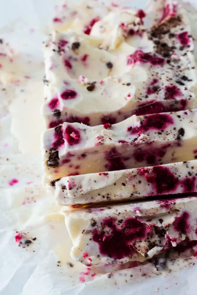 ice cream with raspberry and chocolate sliced