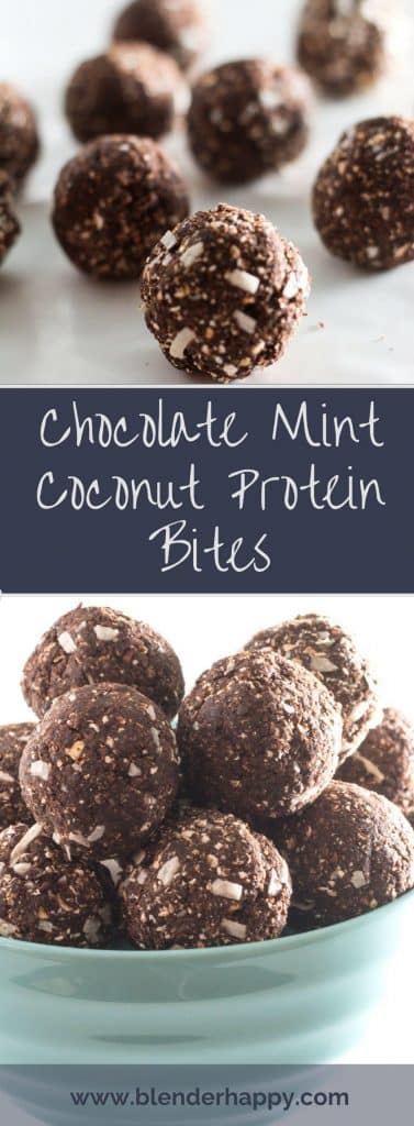 Chocolate Mint Coconut Protein Bites are an easy, tasty pick me up treat.