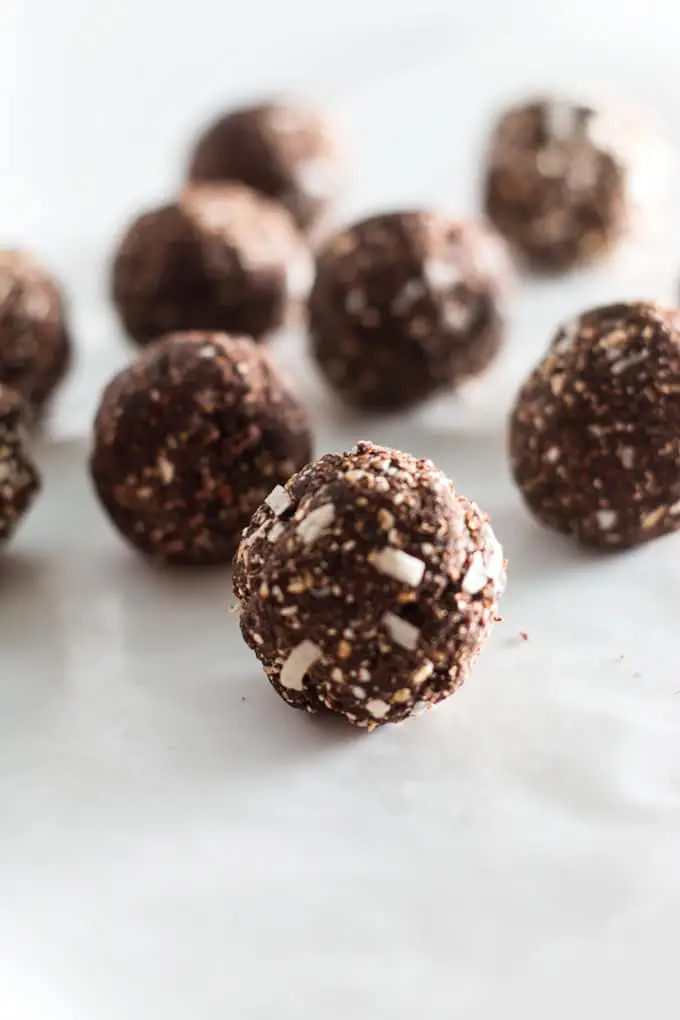 Chocolate Mint Coconut Protein Bites are an easy, tasty pick me up treat.