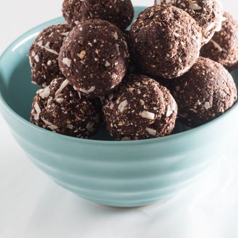 Chocolate Mint Coconut Protein Balls are an easy, tasty pick me up treat.