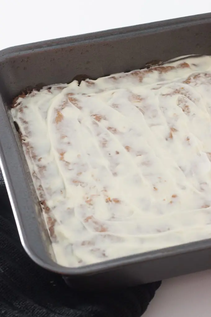 iced dessert squares in pan