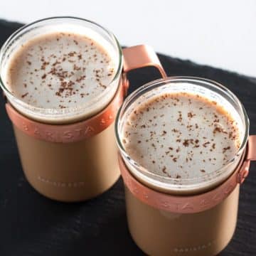 hot chocolate served in two glass mugs
