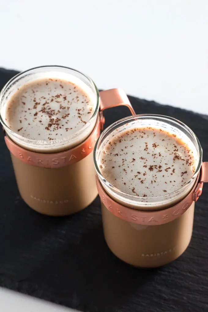 hot chocolate served in two glass mugs