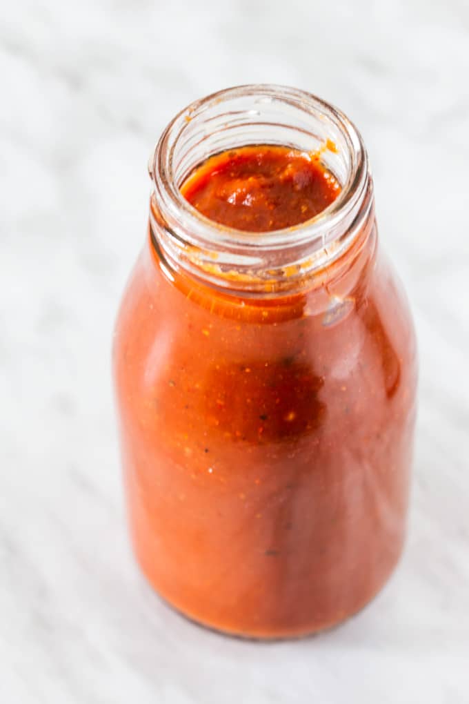 Ketchup in glass bottle