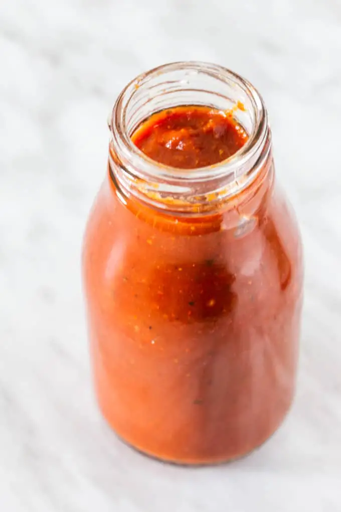 Ketchup in glass bottle