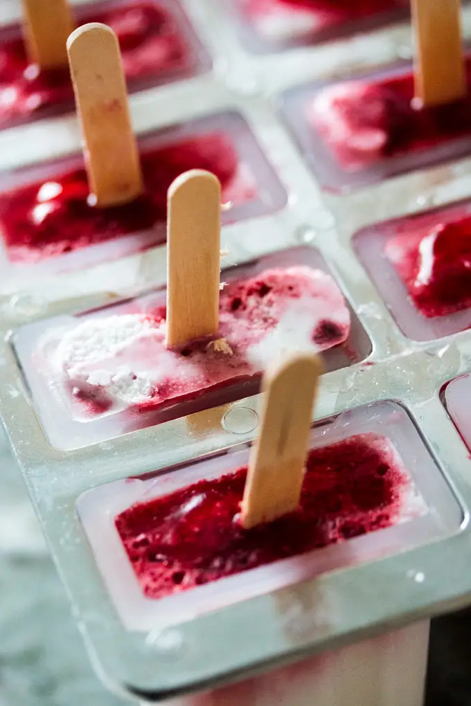 Coconut Blackberry Lime Paletas or Popsicles are a tasty, sugar free treat.