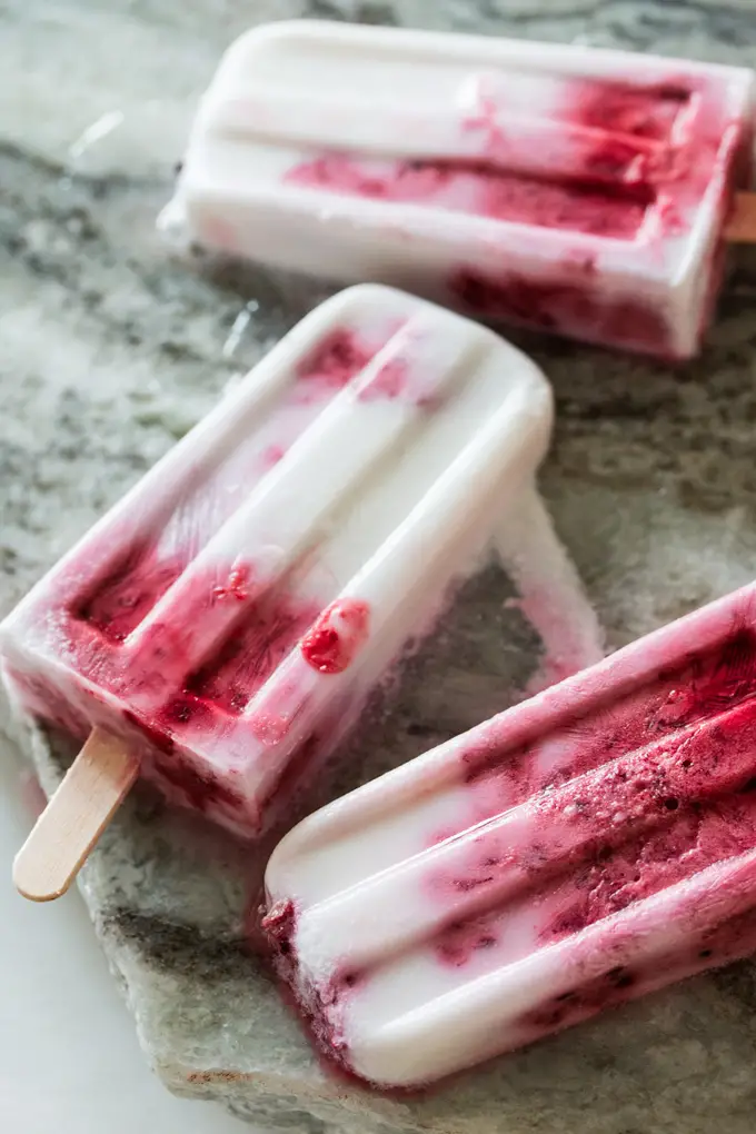 Coconut Blackberry Lime Paletas or Popsicles are a tasty, sugar free treat.