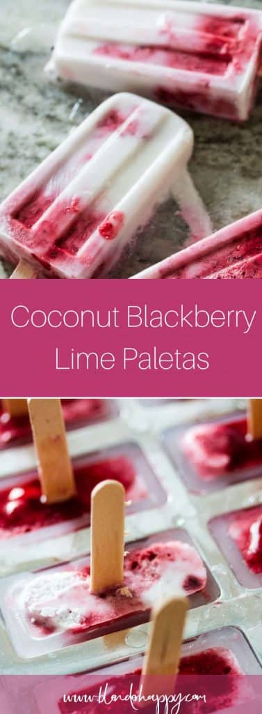 Coconut Blackberry Lime Paletas or Popsicles are a tasty, sugar free treat.