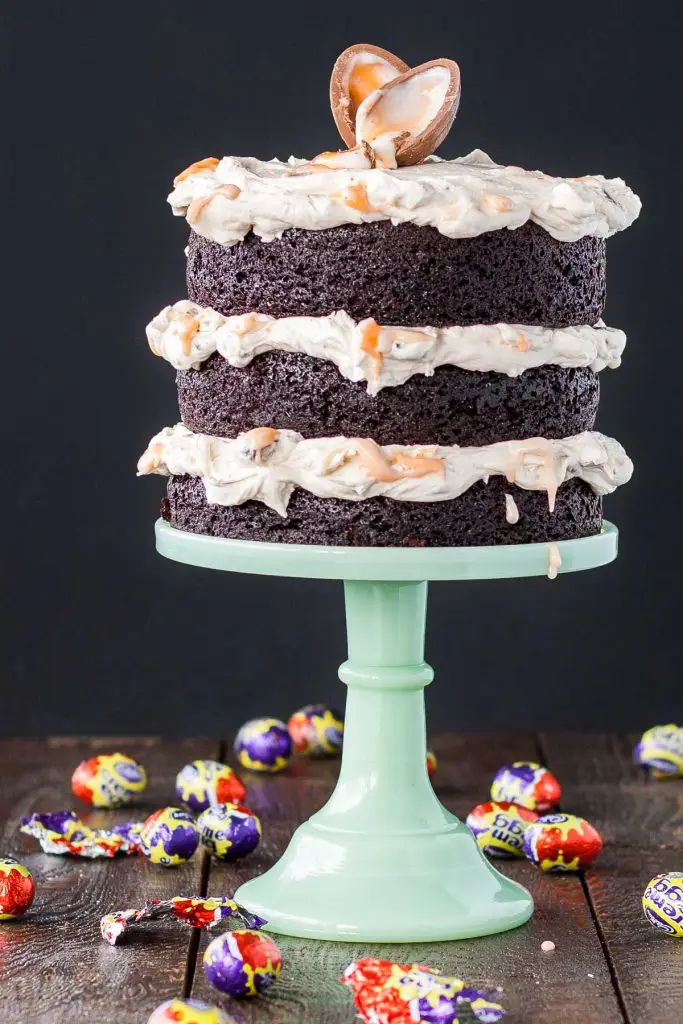 Cream Egg Cake served on a platter.