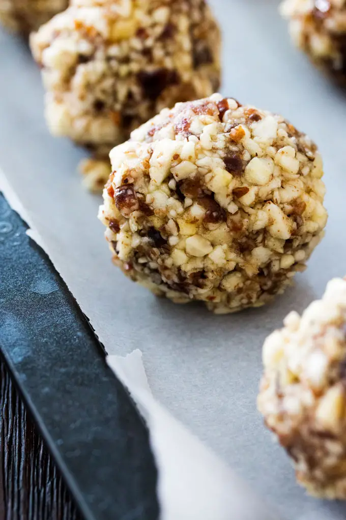 Apple Pecan Snack Bites on baking sheet