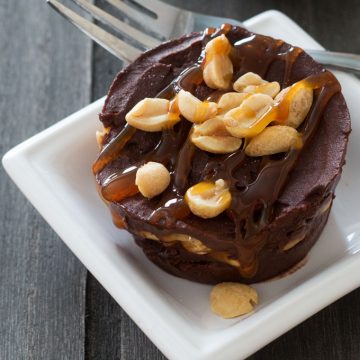 Chocolate Peanut Butter Caramel Ice Cream Cups starts with delicious, creamy 4-ingredient nice cream and ends topped with caramel sauce and peanuts.