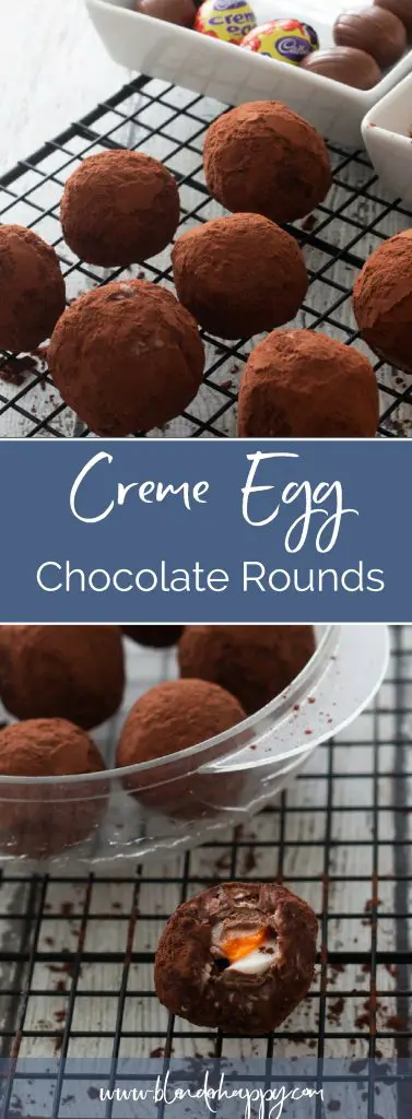 Creme egg chocolate rounds: An easy to make, no-bake Easter treat with a surprise creme egg center. A great addition to any dessert tray.