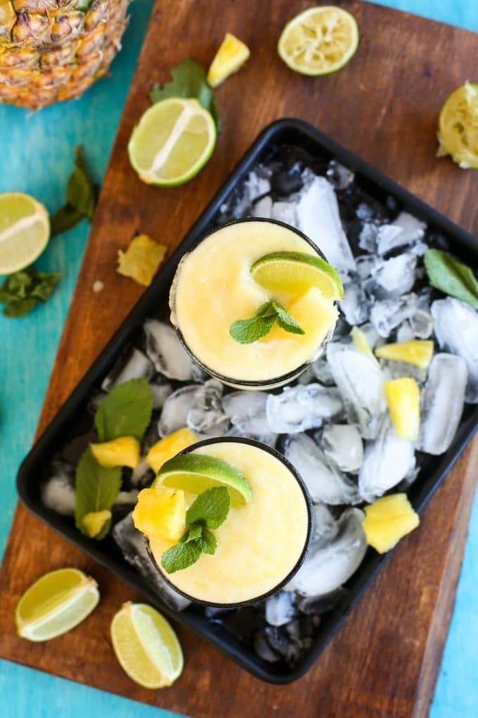 Frozen Pineapple Margaritas by A Saucy Kitchen