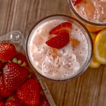 Quick and Easy Strawberry Lemonade made with the Vitamix Aer Disc Container.