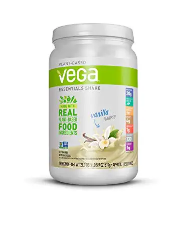 Vega Essentials Shake Vanilla(18 Servings, 21.9 oz.) - Plant Based Vegan Protein Powder, Non Dairy, Gluten Free, Smooth and Creamy, Non GMO