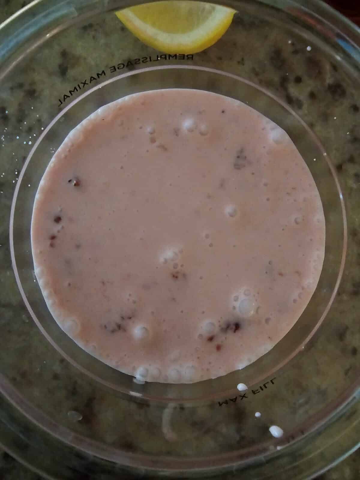 strawberry ice cream mixture in container